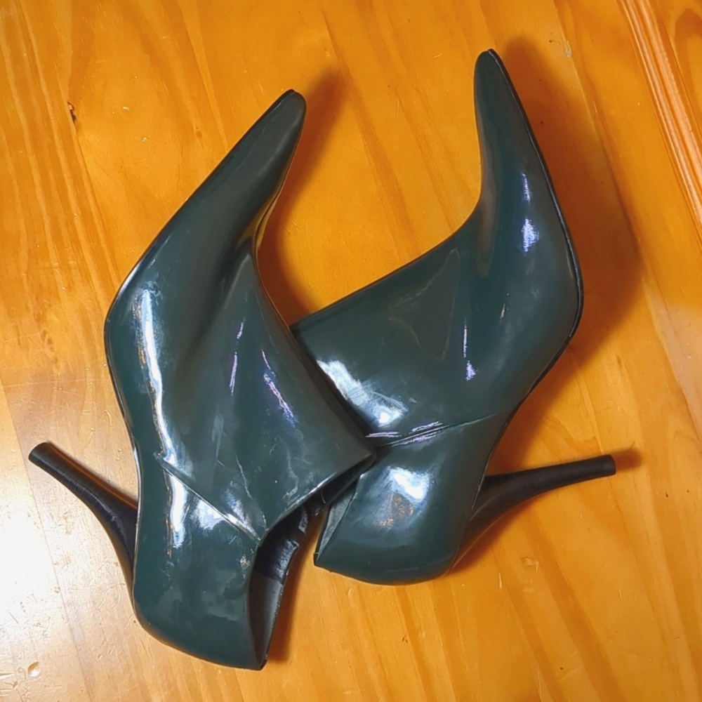 Hunter Green Patent Leather Heeled Booties